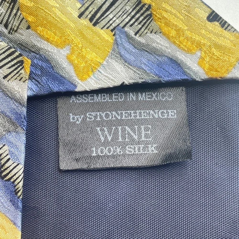 Cocktail Collection Vintage Wine Necktie Mens Blue Yellow Silk Abstract Mod Work